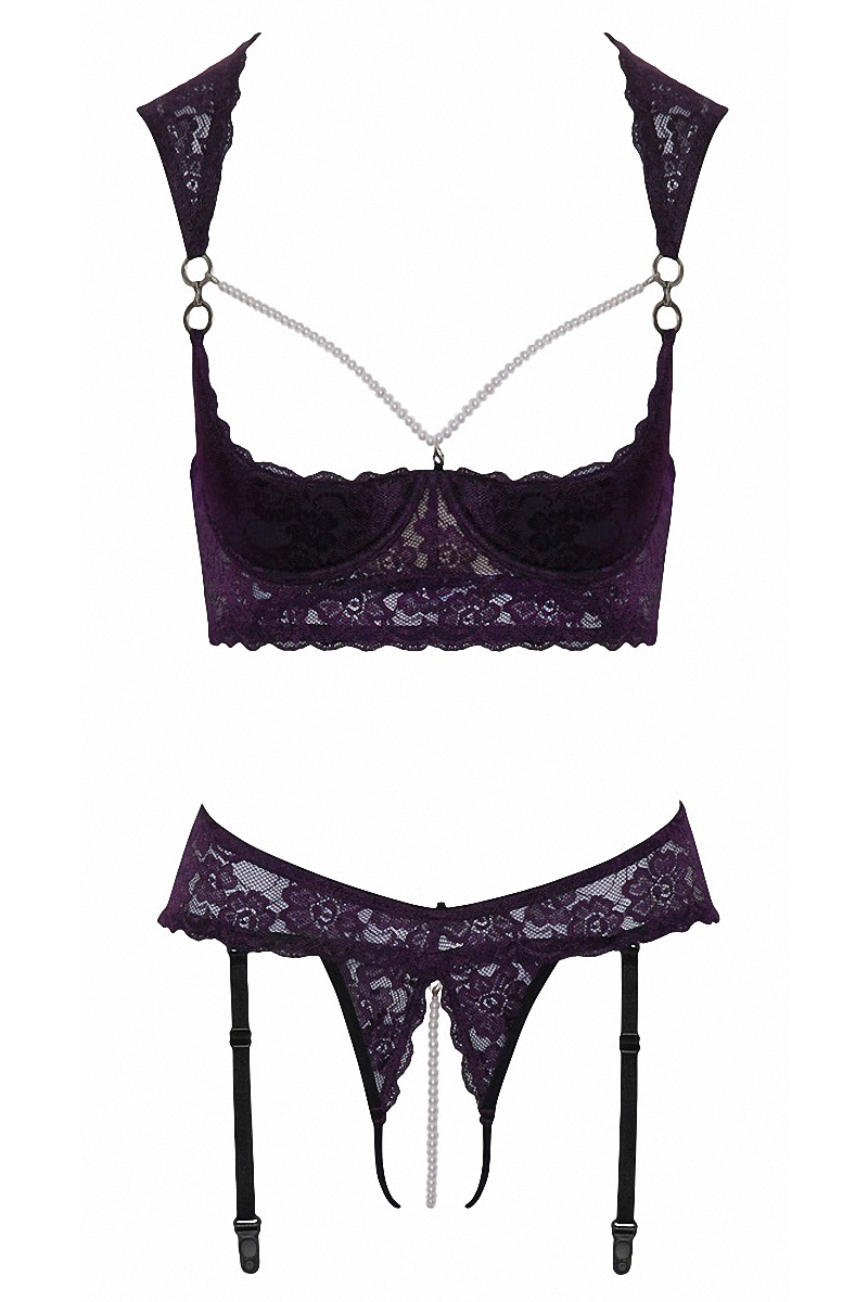 Ensemble lingerie ouverte violet - Cotelli Lingerie – Image 2