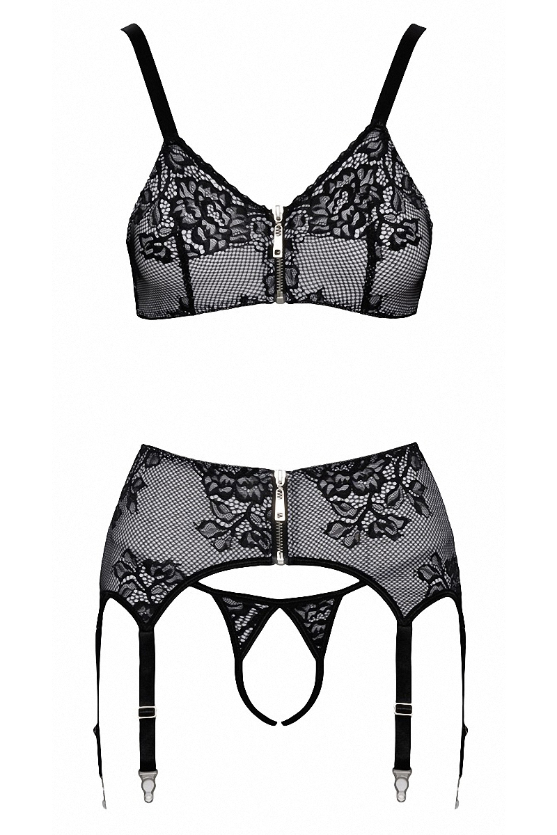 Ensemble coquin ouvert 3 pièces gris - Cottelli Lingerie – Image 2