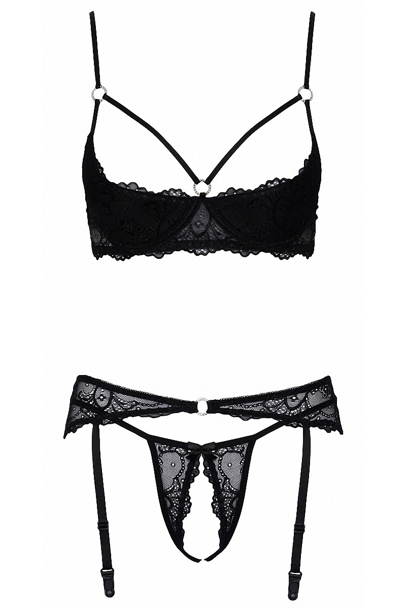 Ensemble lingerie ouverte noir - Cotelli Lingerie – Image 2