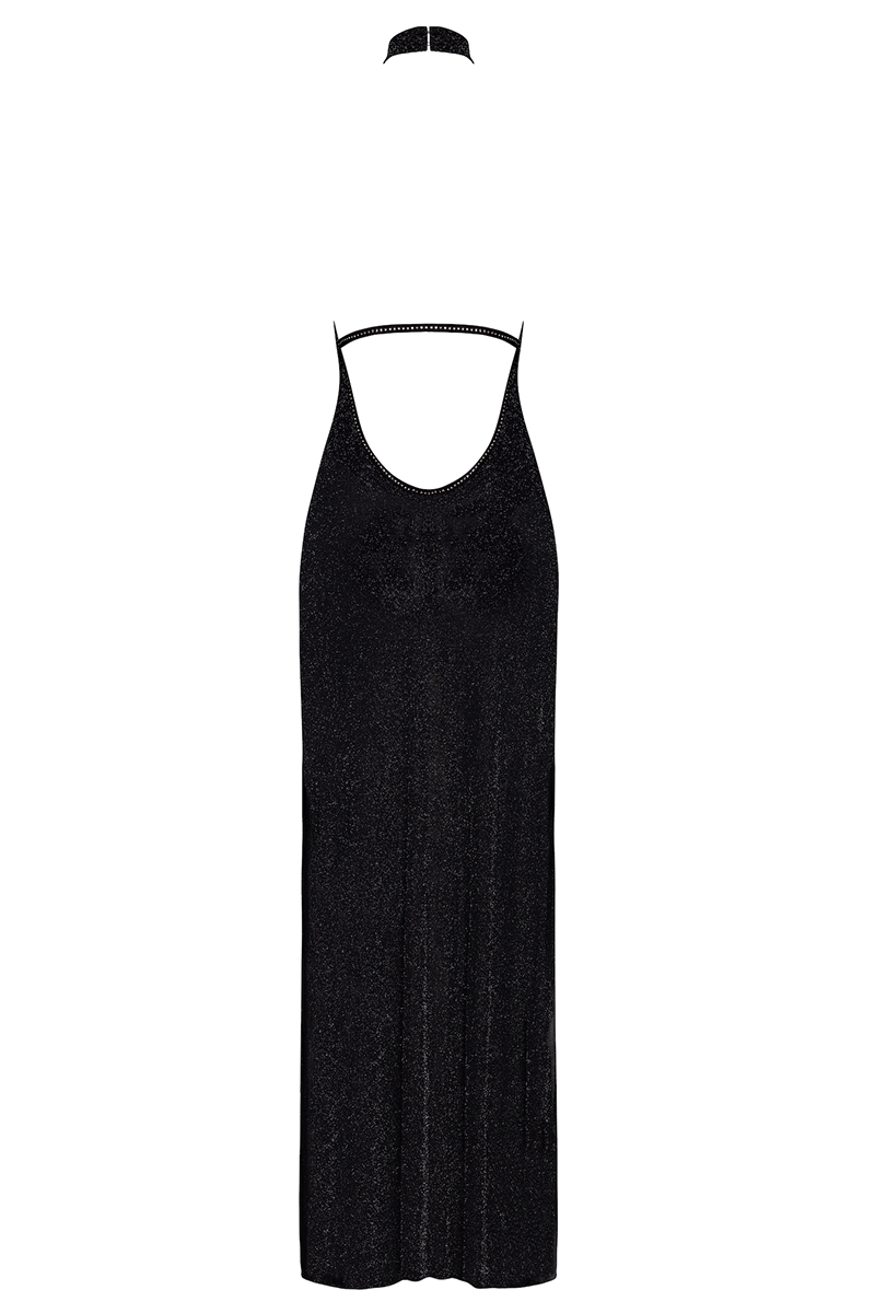 Robe longue en maille pailletée Onyx F372 - Noir Handmade – Image 3