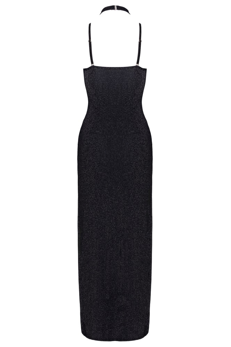 Robe longue à décolleté plongeant noire argentée - Cottelli PARTY – Image 3