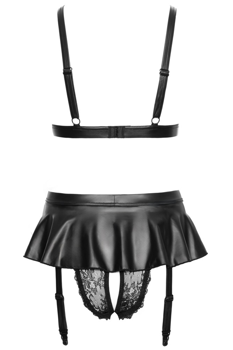 Soutien-gorge et slip fendu à jarretelles noir - Cottelli LINGERIE – Image 3