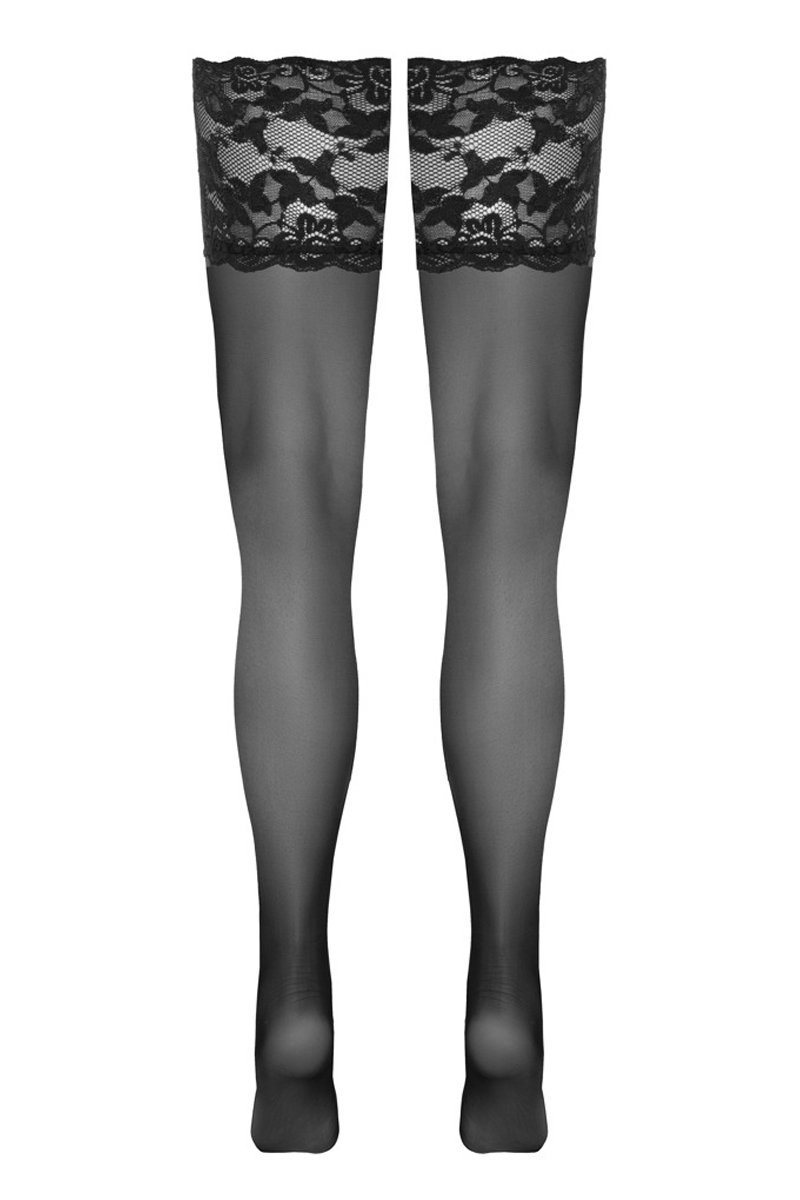 Bas autofixants large jarretière dentelle noir - Cotelli Legwear – Image 3