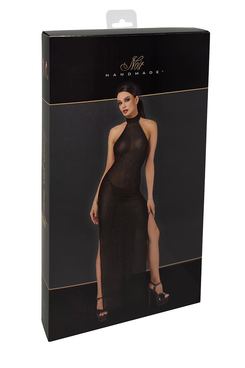 Robe longue en maille pailletée Onyx F372 - Noir Handmade – Image 4
