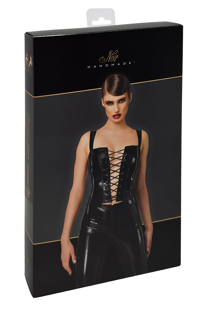 Corset en vinyle Dominae F379 - Noir Handmade – Image 4